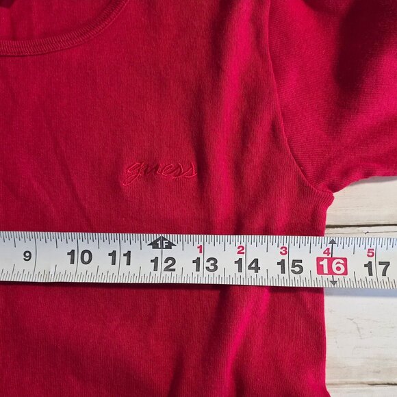 Vintage GUESS Red Long Sleeve Basic Tee Shirt NEW NOS Cotton M/L Made in USA - Picture 6 of 7